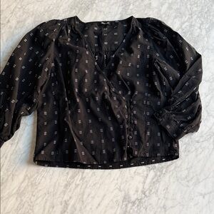 Madewell Black Button-Front V-Neck Patterned Blouse